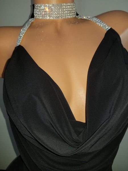 Black Rhinestone Choker Drape Cowl Gown (S/M)