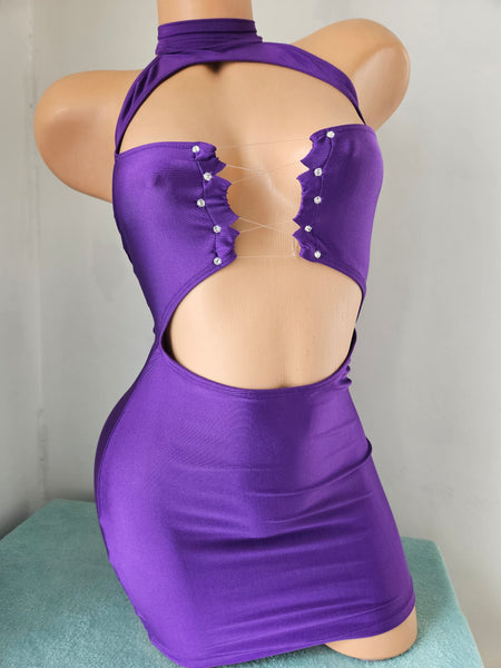 Purple Lace Up Cut Out Mini Dress