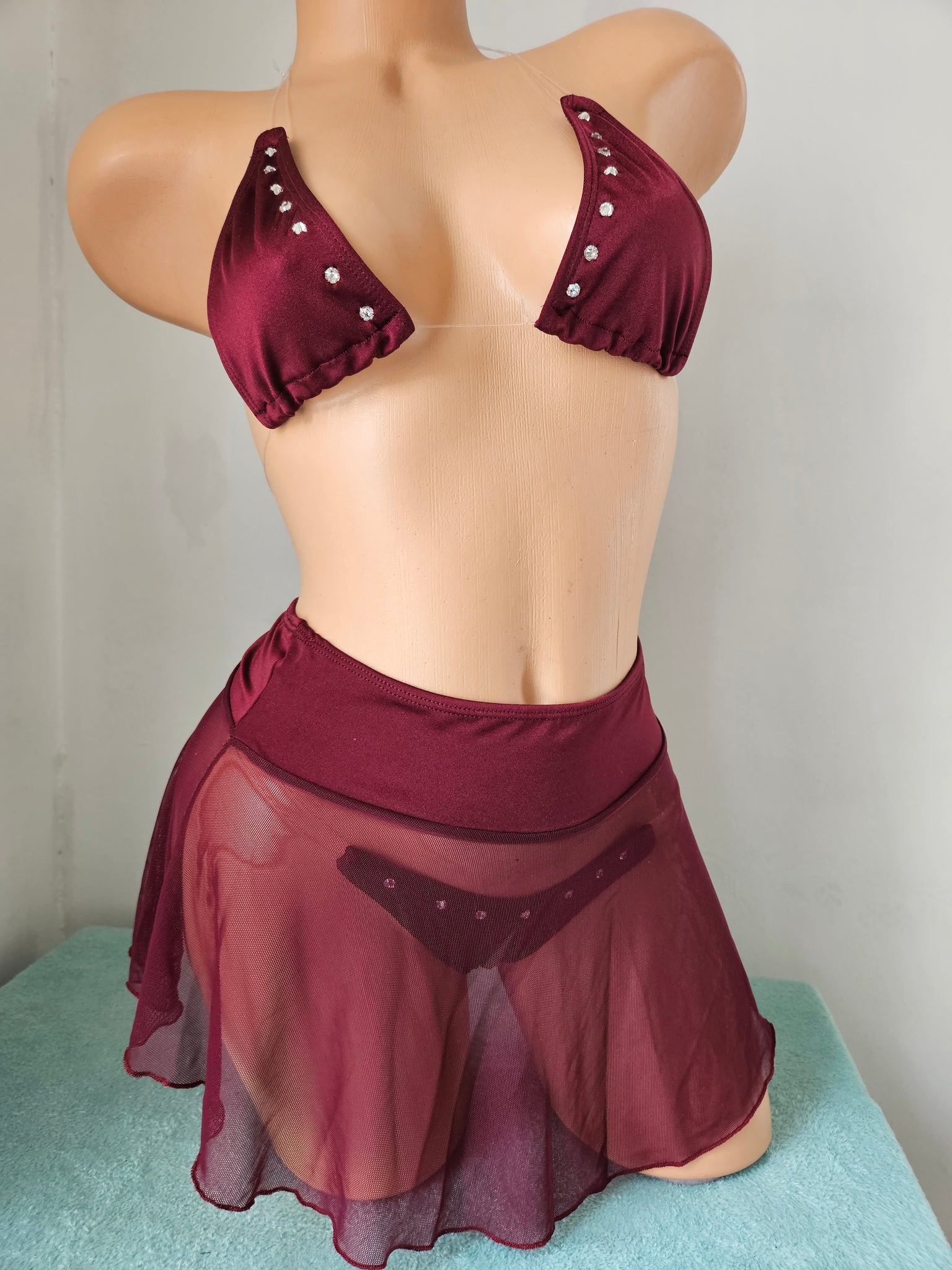 Clear String Bikini w/ Mesh Skirt Set