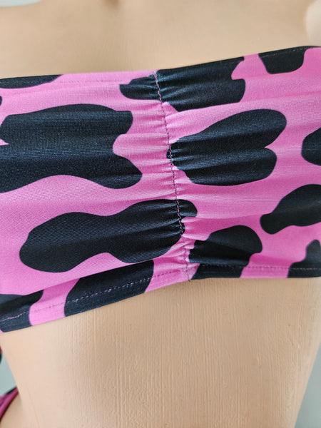 3 Piece Cow Print Off The Shoulder Skirt Set