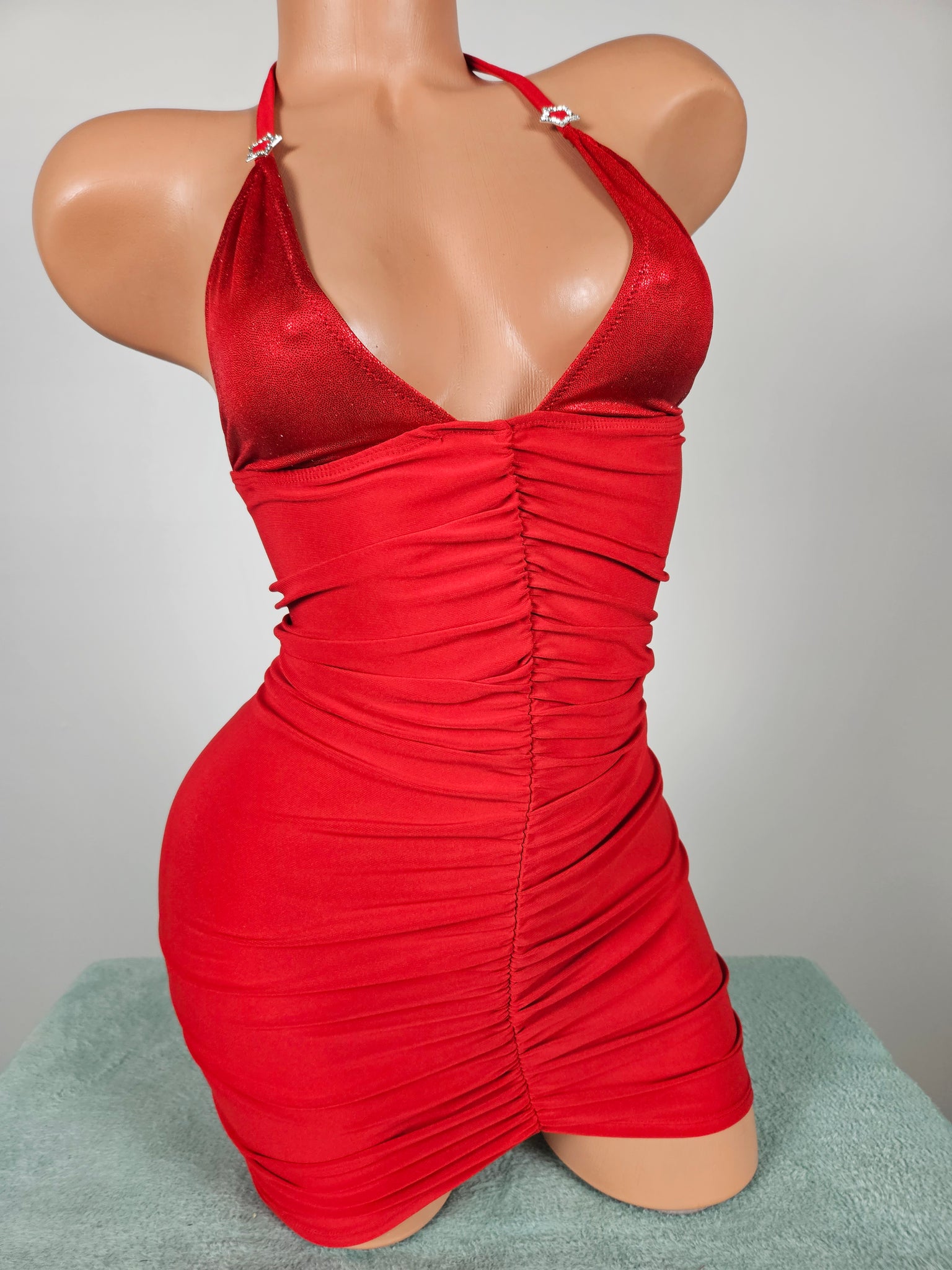 Red Shirred Mini Dress
