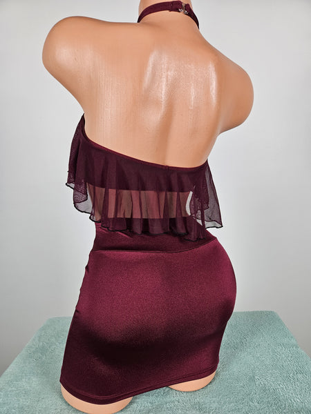Burgundy Ruffle Top Skirt Set w/ Matching Choker