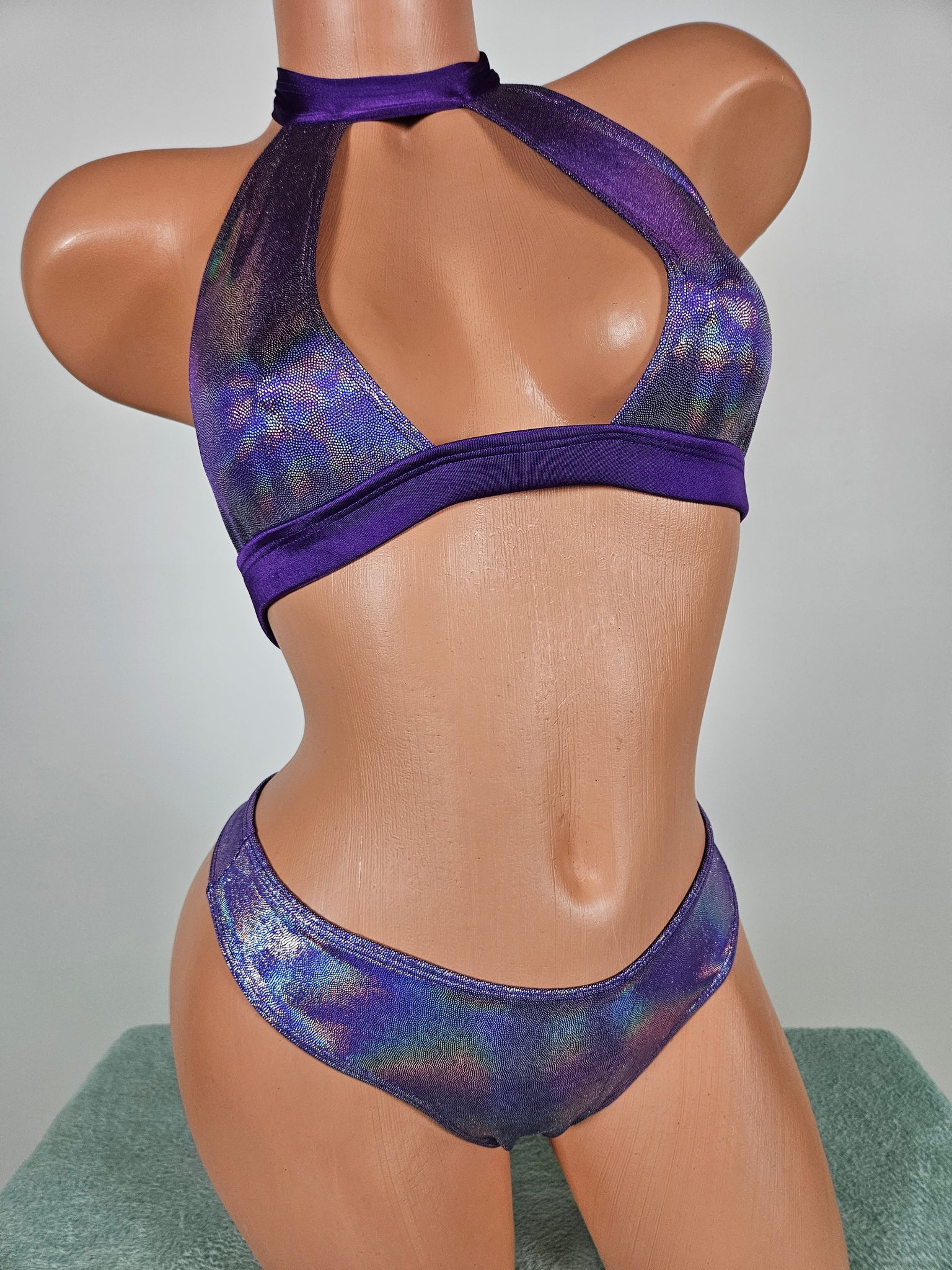 Purple Holo Keyhole Thong Bikini