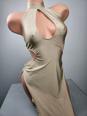 Nude Keyhole Gown w/ Cut Out Sides