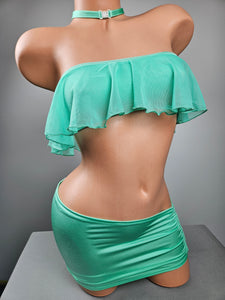 Mint Green Ruffle Top Skirt Set w/ Matching Choker