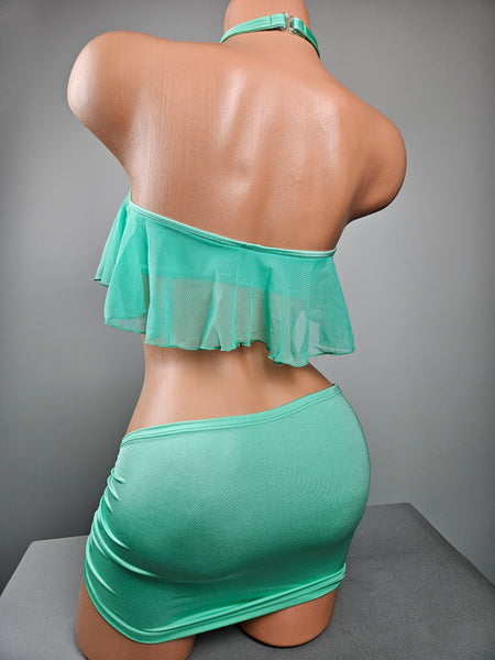 Mint Green Ruffle Top Skirt Set w/ Matching Choker
