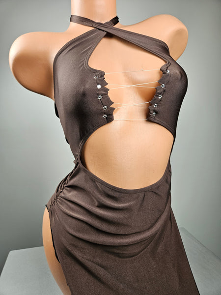 Chocolate Lace Up Cut Out Gown