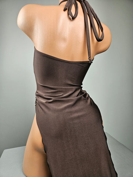 Chocolate Lace Up Cut Out Gown
