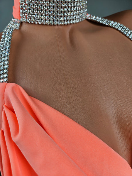 Rhinestone Choker Drape Cowl Mini Dress (Small)