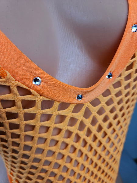 Neon Orange Net String Back Monokini