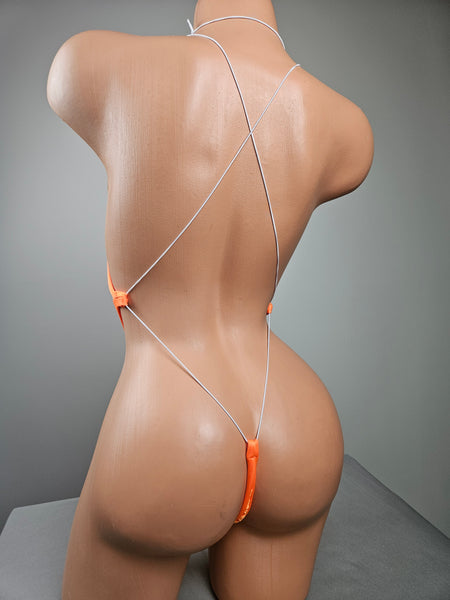 Neon Orange Net String Back Monokini