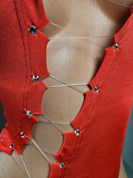 Light Red Lace Up Thong Back Romper