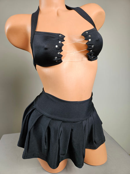 Black Ruffled Skirt Set
