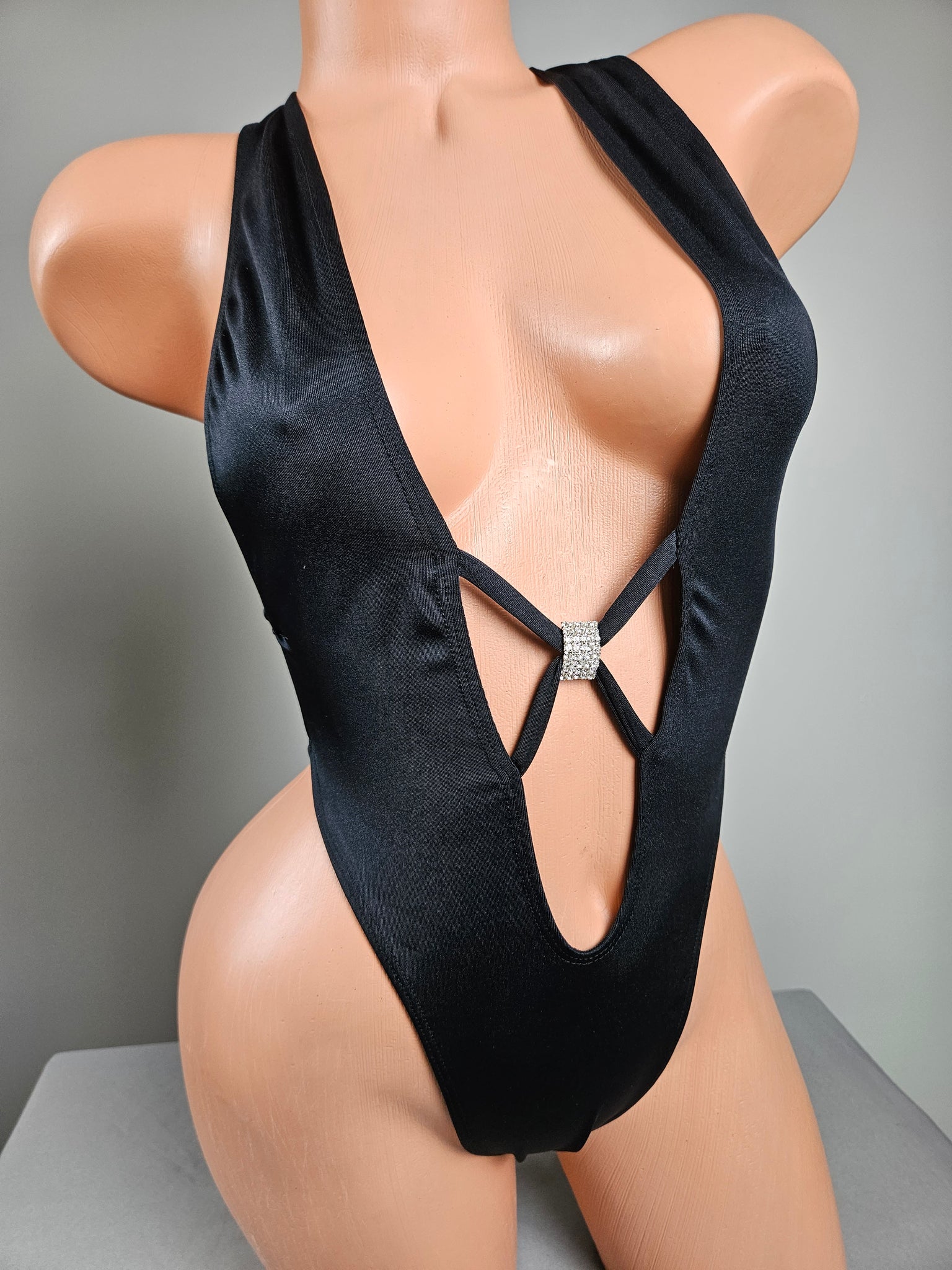 Black Slim Cut Tie Back Romper