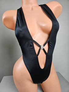 Black Slim Cut Tie Back Romper