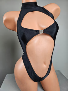 High Neck Cut Out Thong Back Romper