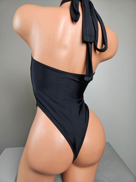 High Neck Cut Out Thong Back Romper