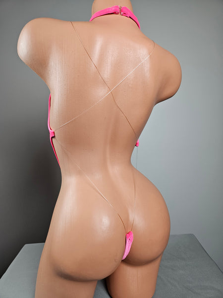 Pink Velvet String Back Monokini