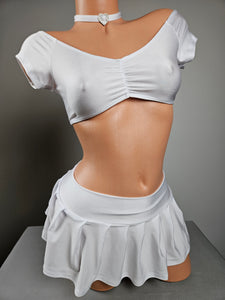 White Pleated Skirt Set