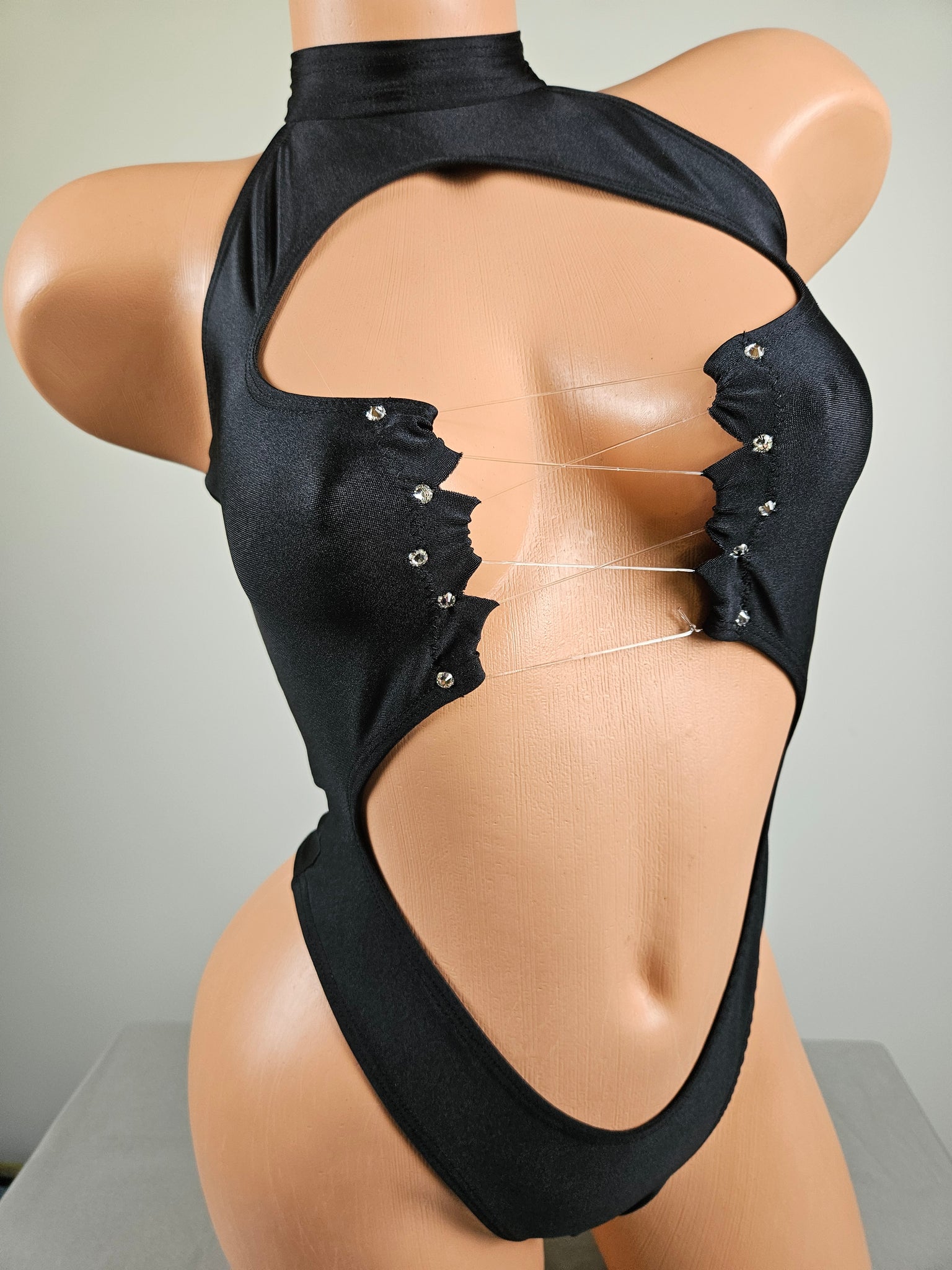 High Neck Lace Up Thong Back Romper