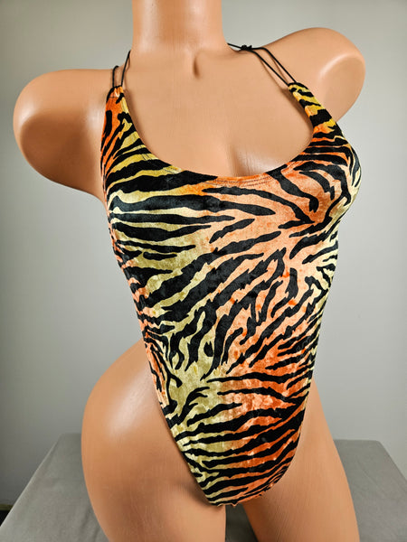 Velvet Animal Print String Back Monokini