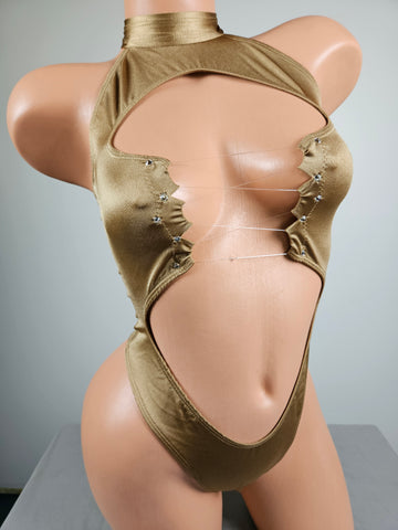 High Neck Lace Up Thong Back Romper