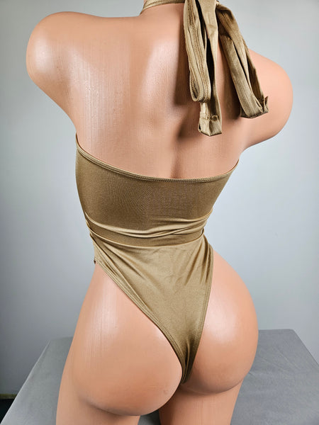 High Neck Lace Up Thong Back Romper