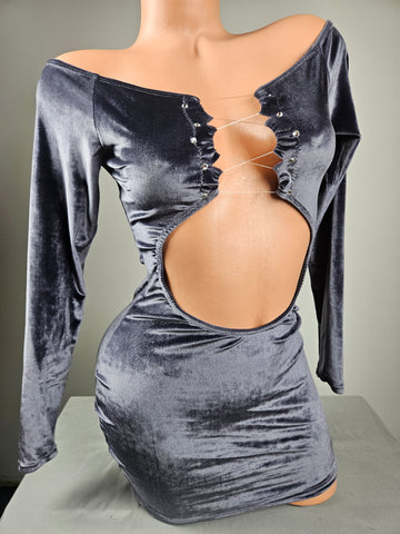 Long Sleeve Velvet Cut Out Mini Dress