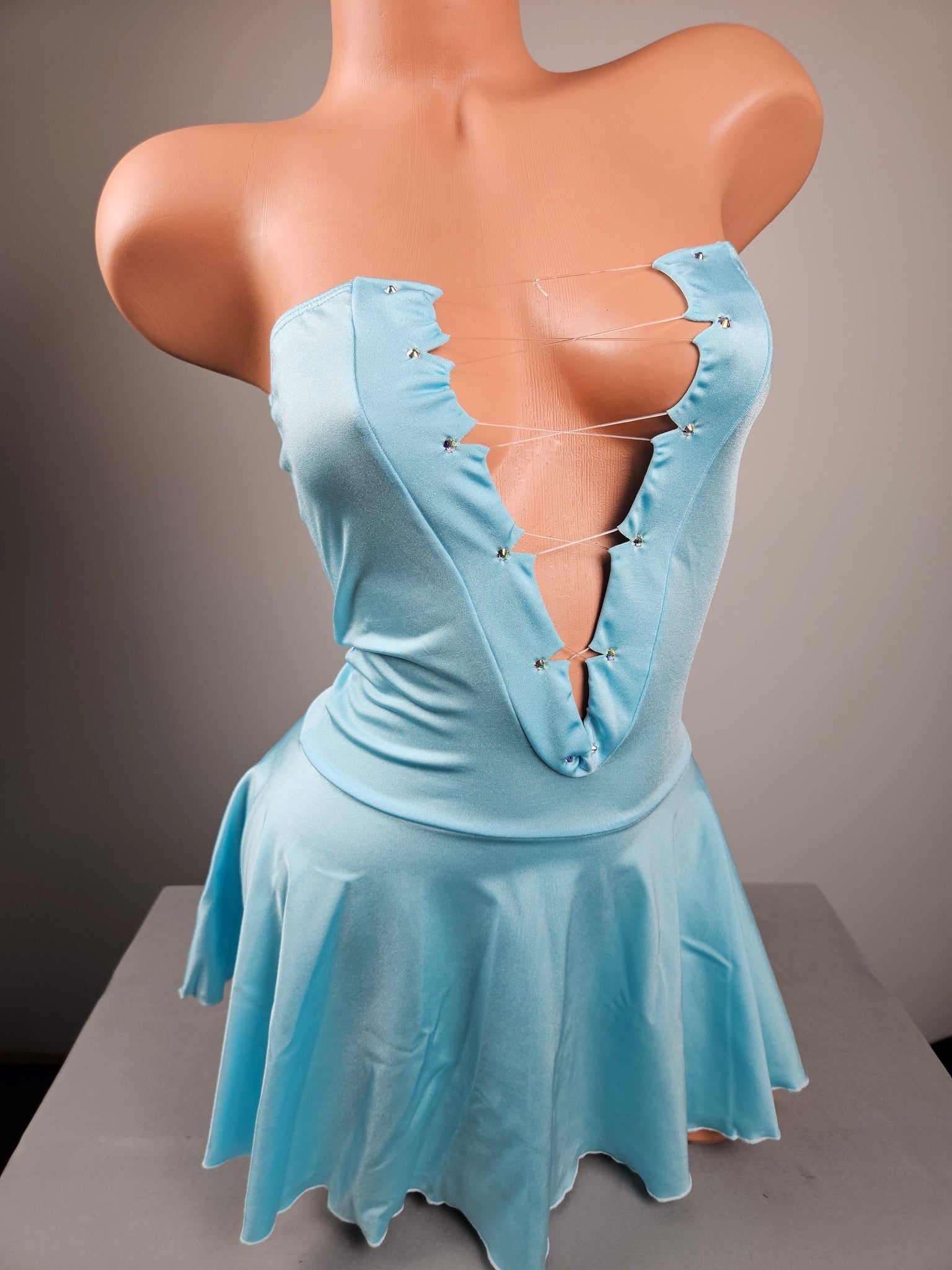 Baby Blue Lace Up Strapless Mini Dress
