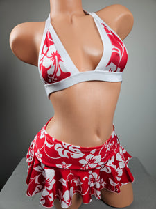 Tropical Floral Print Ruffle Skirt Set