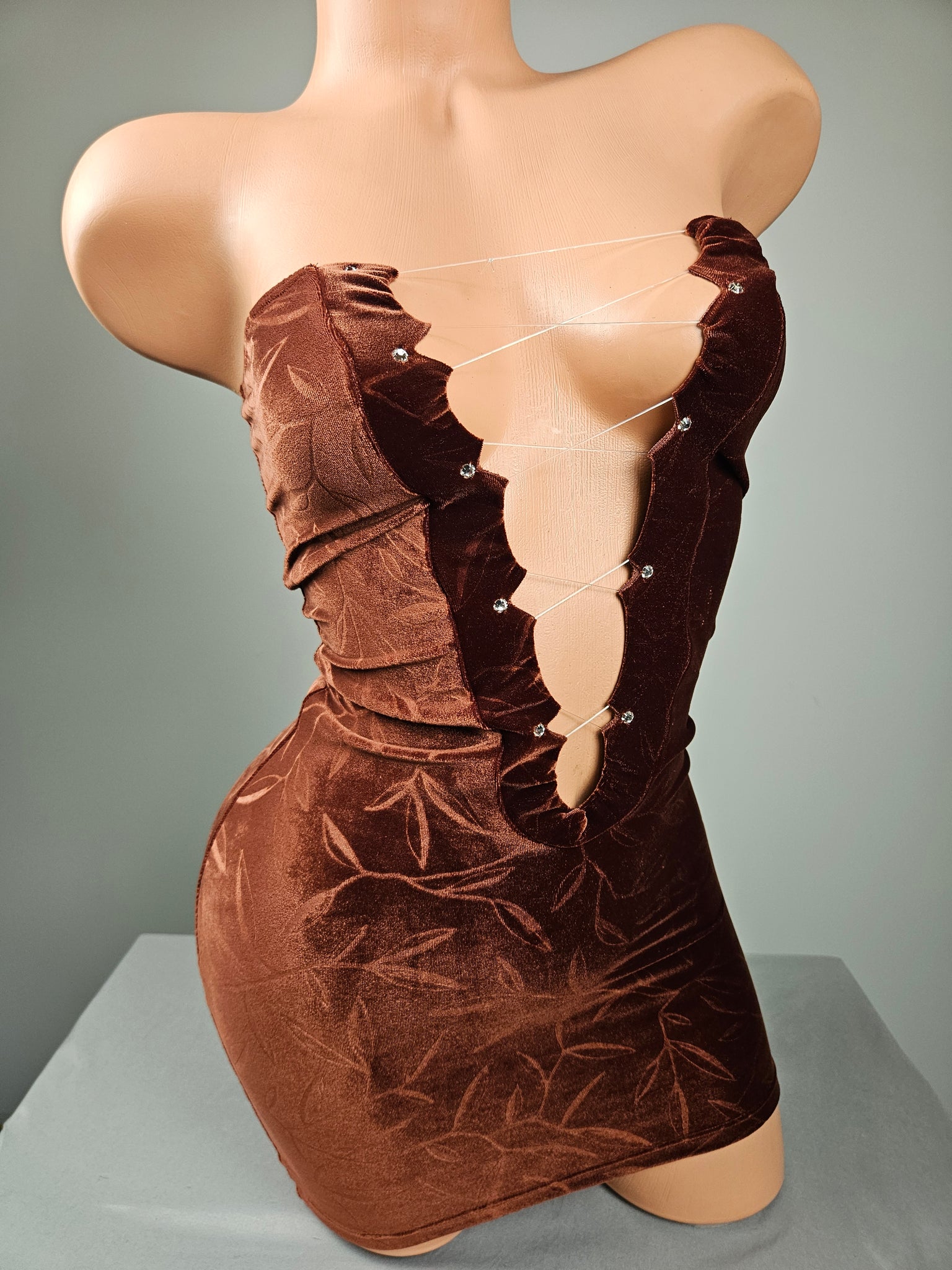 Velvet Lace Up Strapless Mini Dress