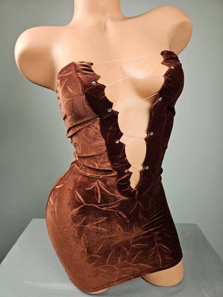 Velvet Lace Up Strapless Mini Dress
