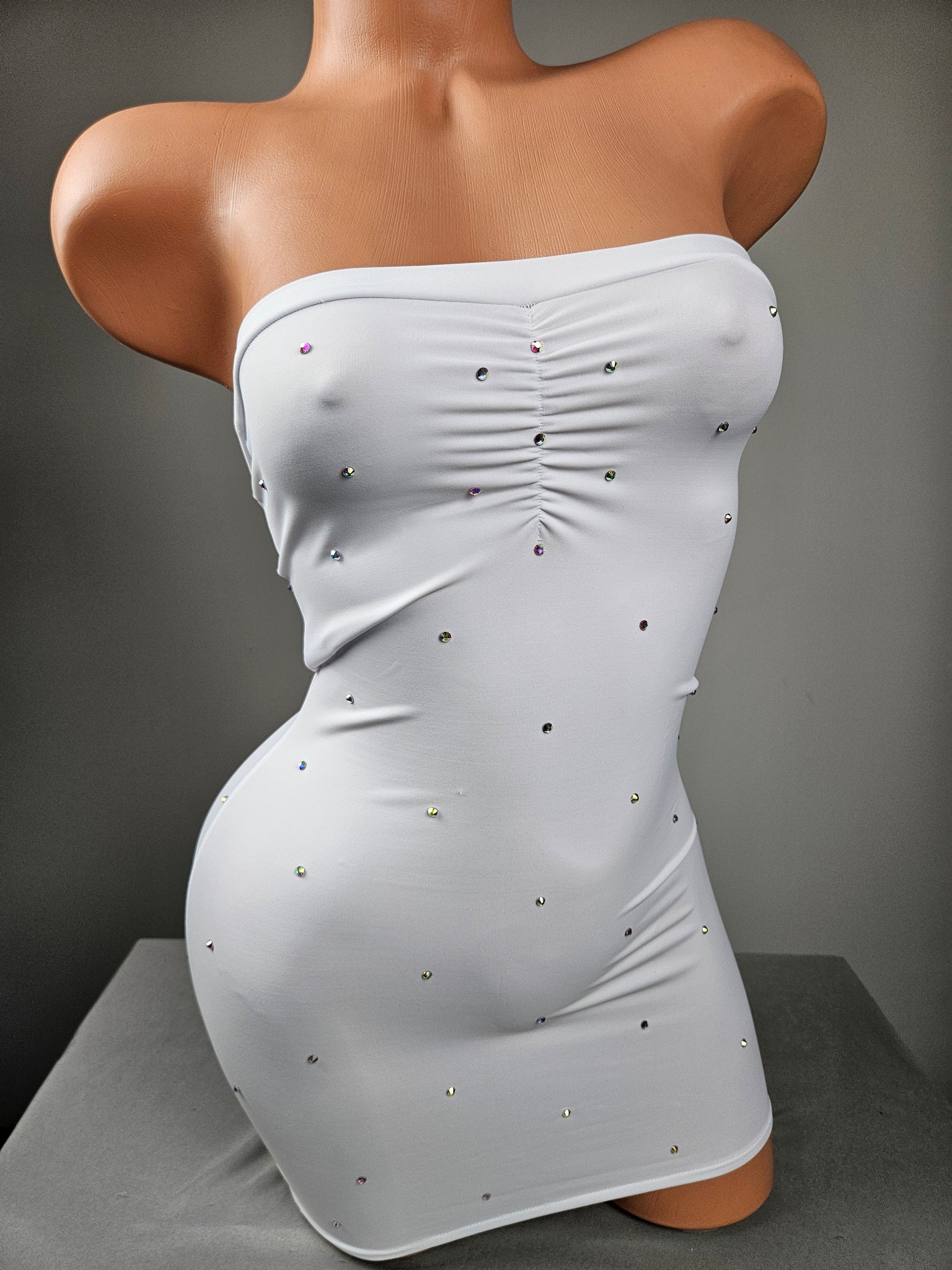 Strapless Mini Dress w/ Rhinestones