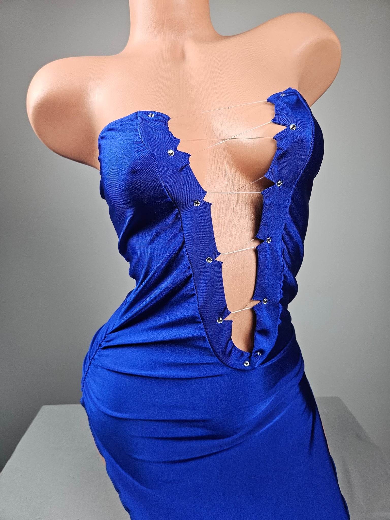 Royal Blue Strapless Lace Up Gown