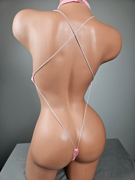 Baby Pink Net String Back Monokini w/ Matching Choker