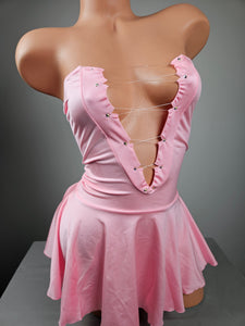 Baby Pink Lace Up Strapless Mini Dress