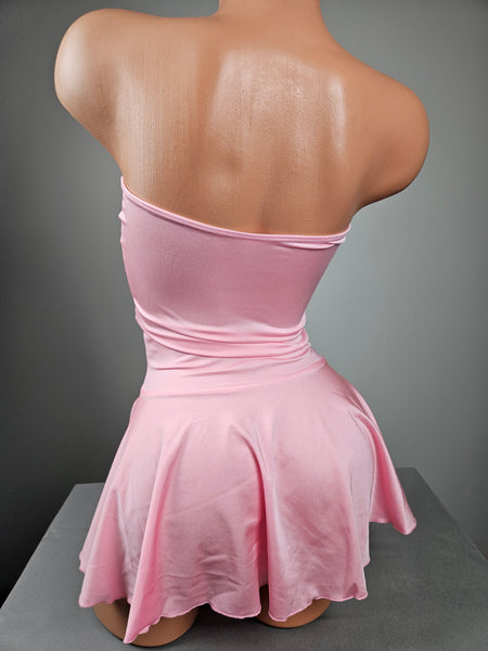 Baby Pink Lace Up Strapless Mini Dress