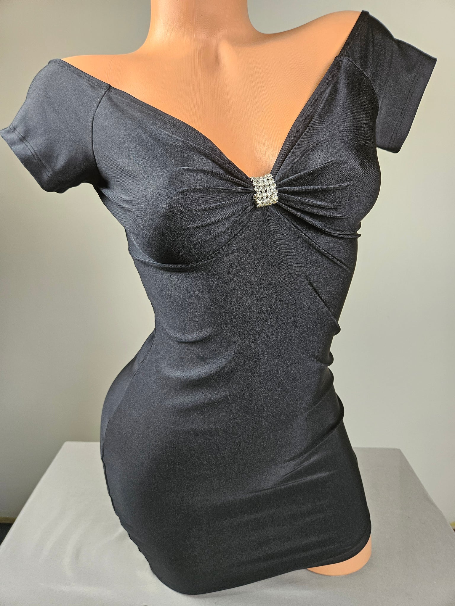 Black Off The Shoulder Cap Sleeve Mini Dress