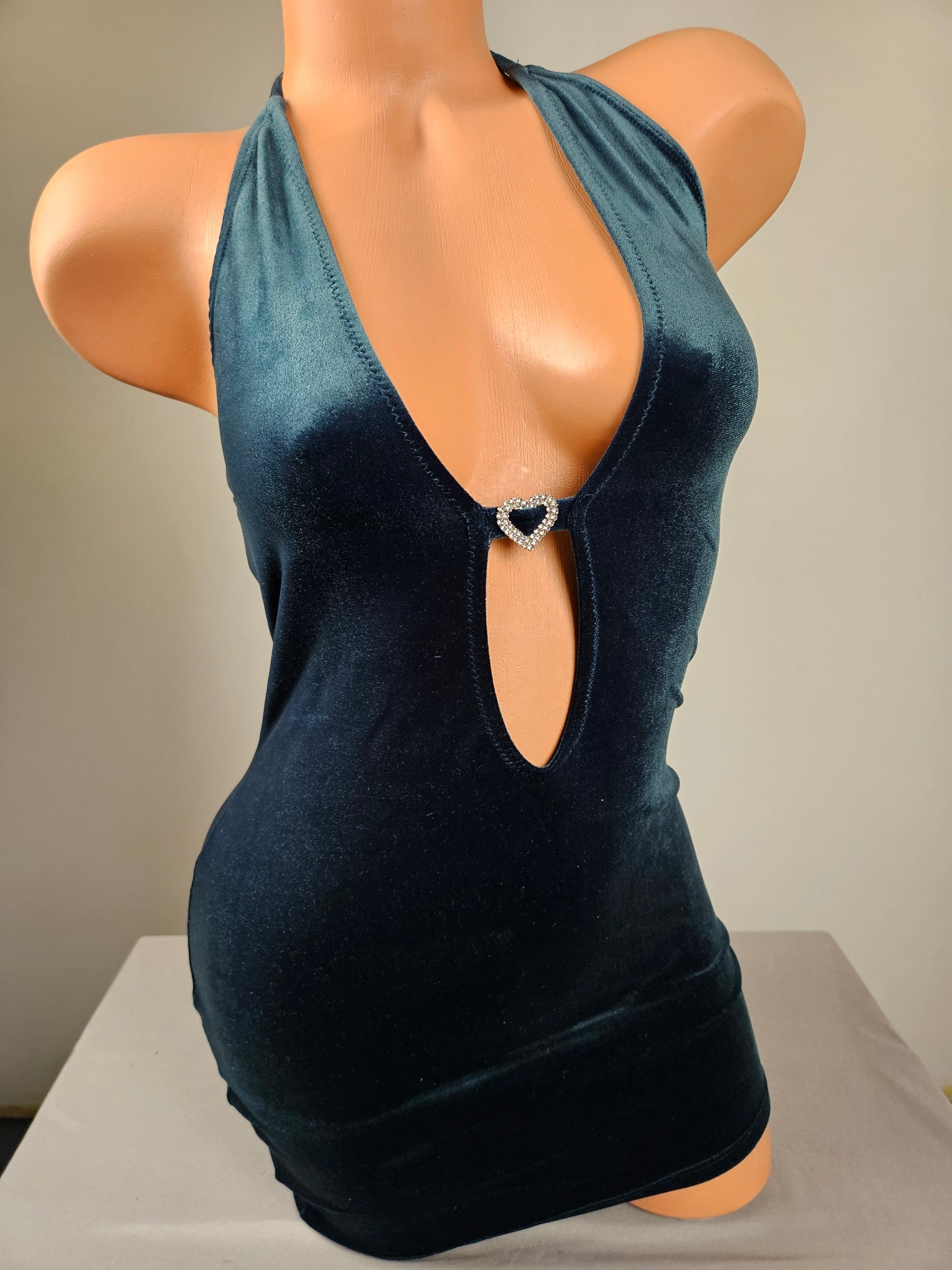 Teal Velvet Halter Mini Dress