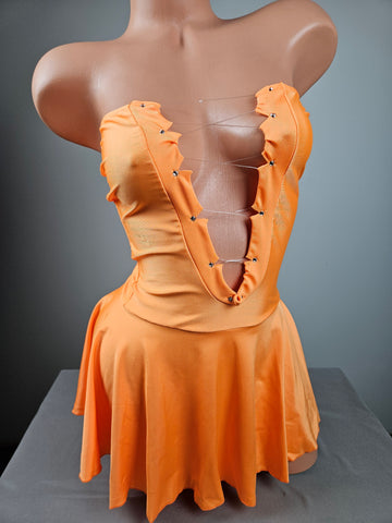 Orange Lace Up Strapless Mini Dress