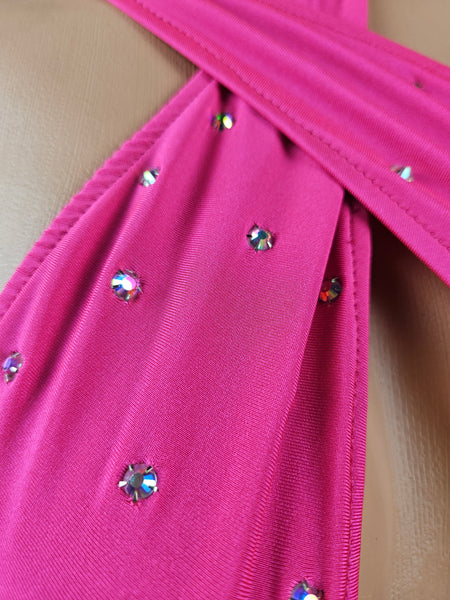 Pink Wrap Top Monokini w/ Rhinestones