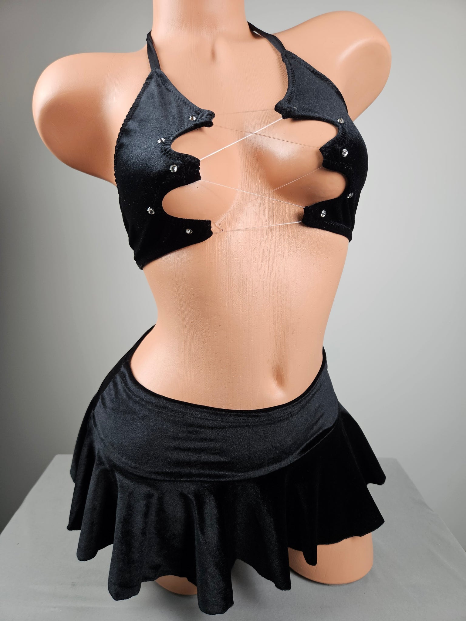 Black Velvet Skirt Set