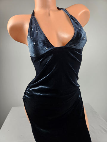 Black Velvet High Cut Gown