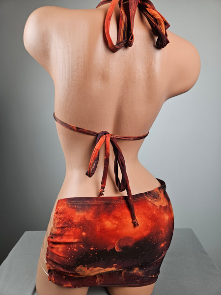 Orange Galaxy Lace Up Skirt Set