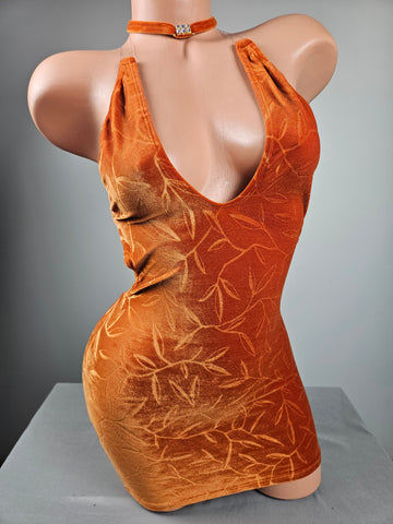 String Back Velvet Mini Dress