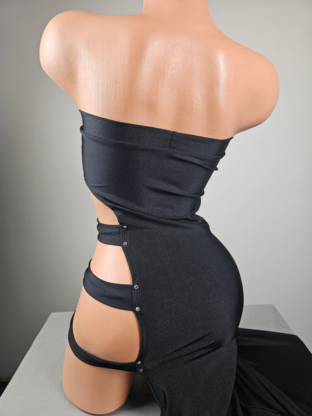 Black Strapless Gown w/ Cut Out Side Straps