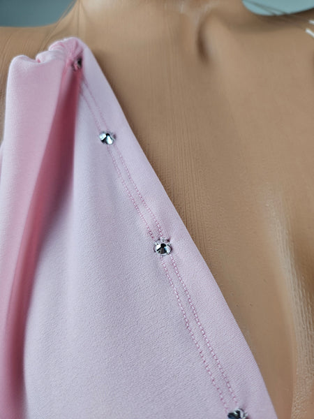 Baby Pink Cowl Gown w/ Rhinestones
