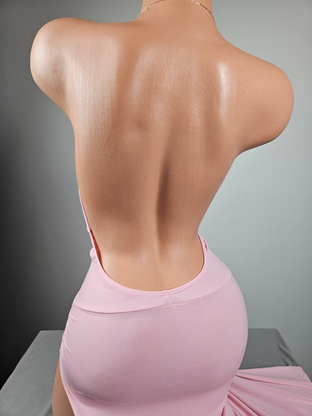 Baby Pink Cowl Gown w/ Rhinestones