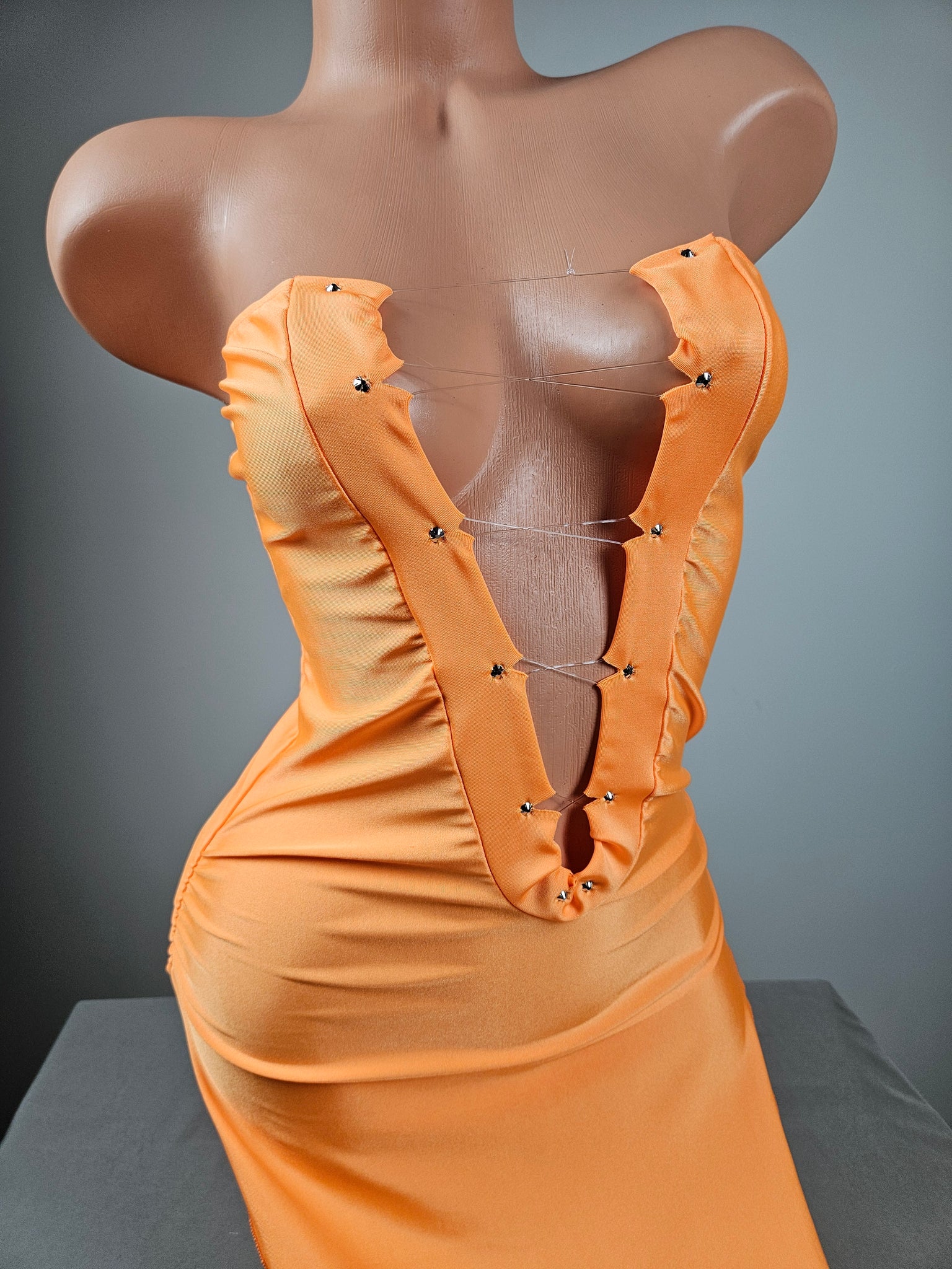 Neon Orange Lace Up Gown