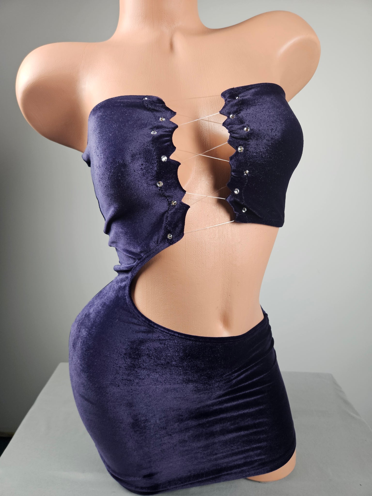 Strapless Velvet Cut Out Mini Dress
